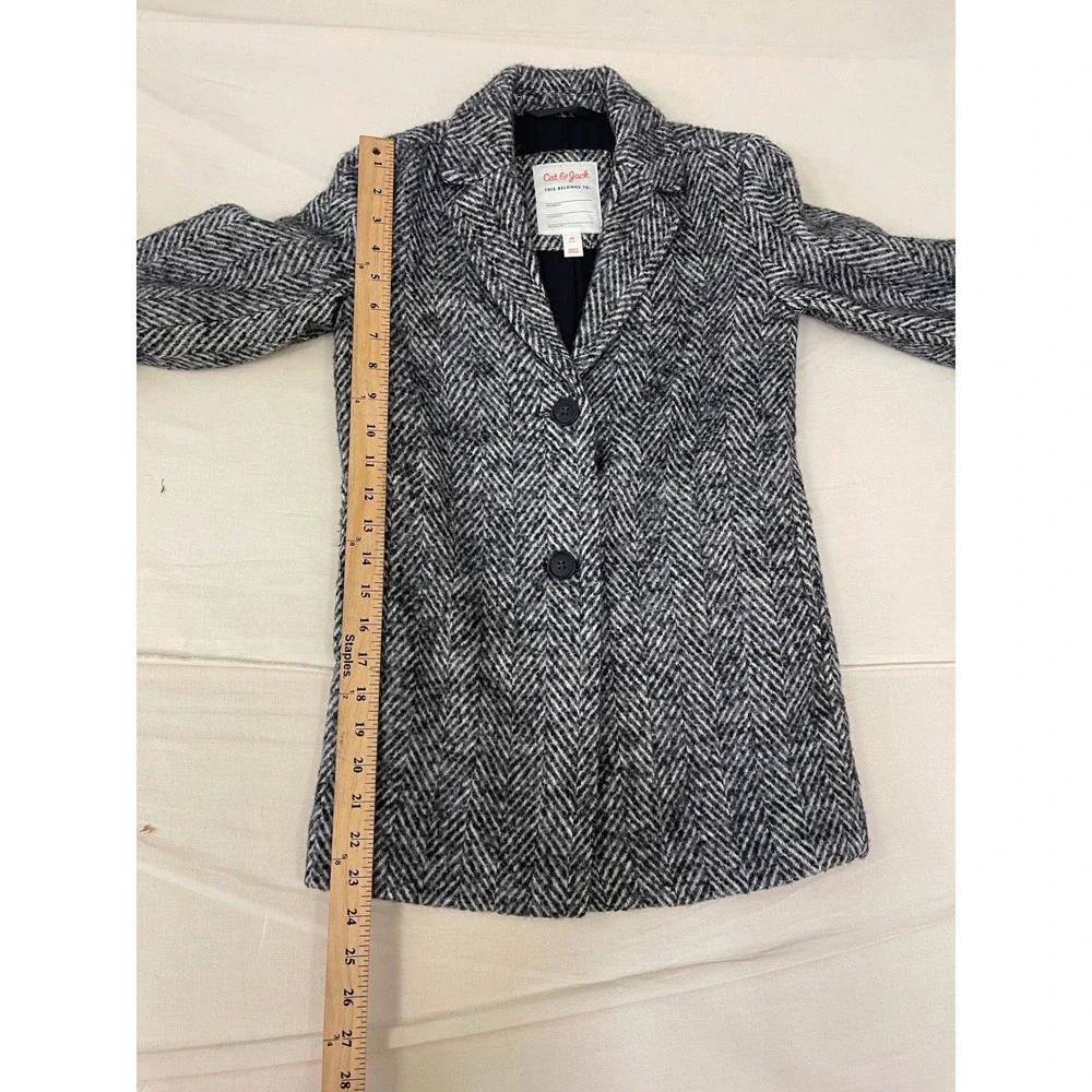 Cat & Jack Girls Herringbone Coat Black & Cream Size XS NWT